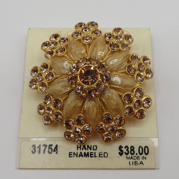 NWT Crystal Gold Tone Floral Enamel Brooch 2028 - Picture 5 of 5